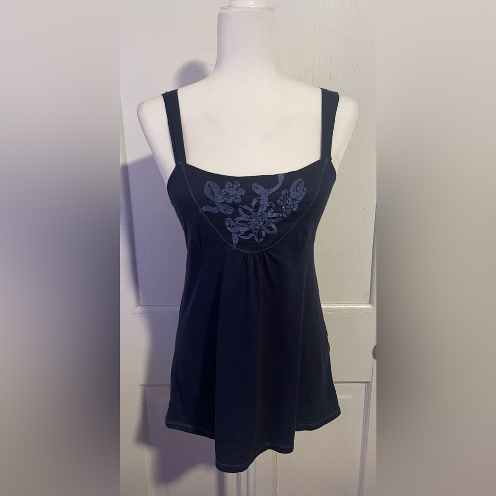 Vintage American Eagle Outfitters Blue Tank Top with Floral Embroidery